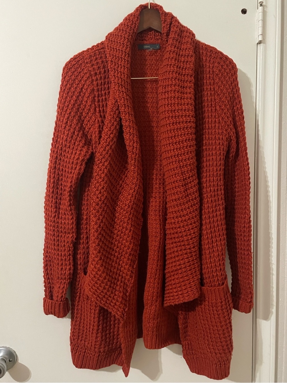 THML Anthropologie Rust Oversized Chunky Knit Cardigan S - Picture 2 of 7